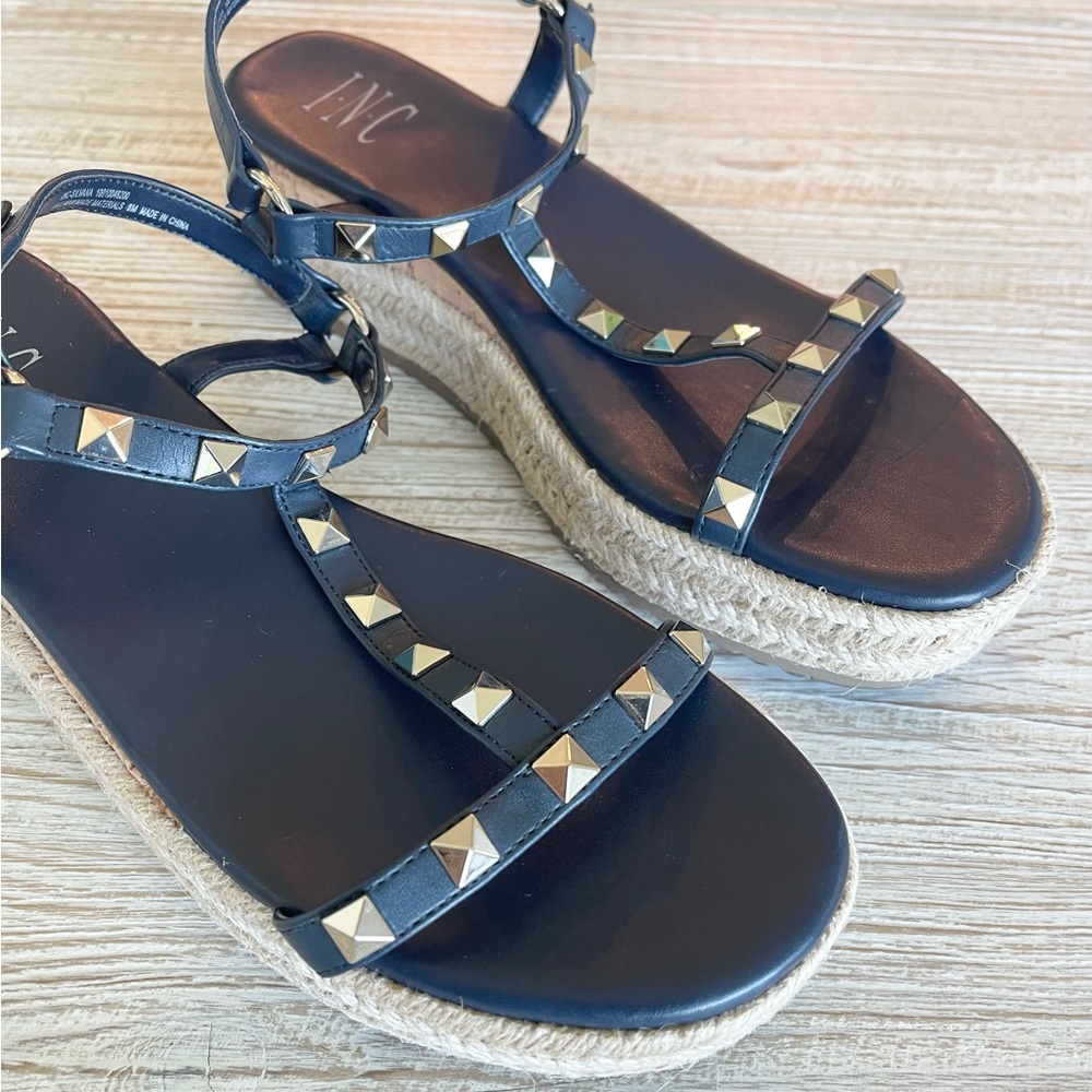 INC Chic Blue Sandals with Gold Studs- Size 8